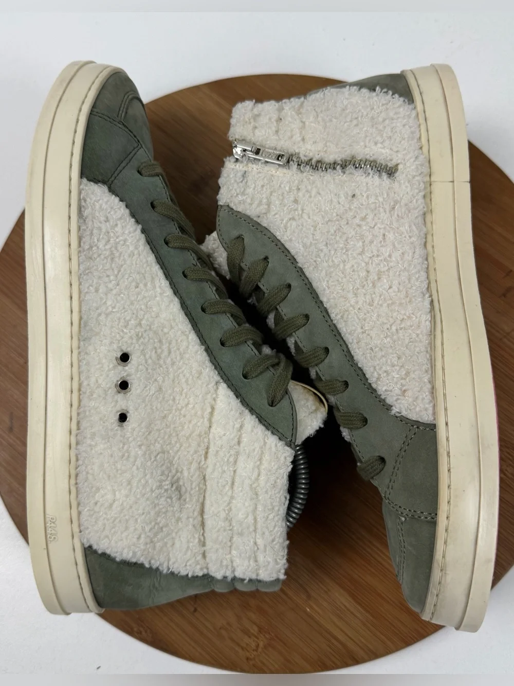 P448 Skate Wad High-Top Sneakers in Olive and Cream Sherpa